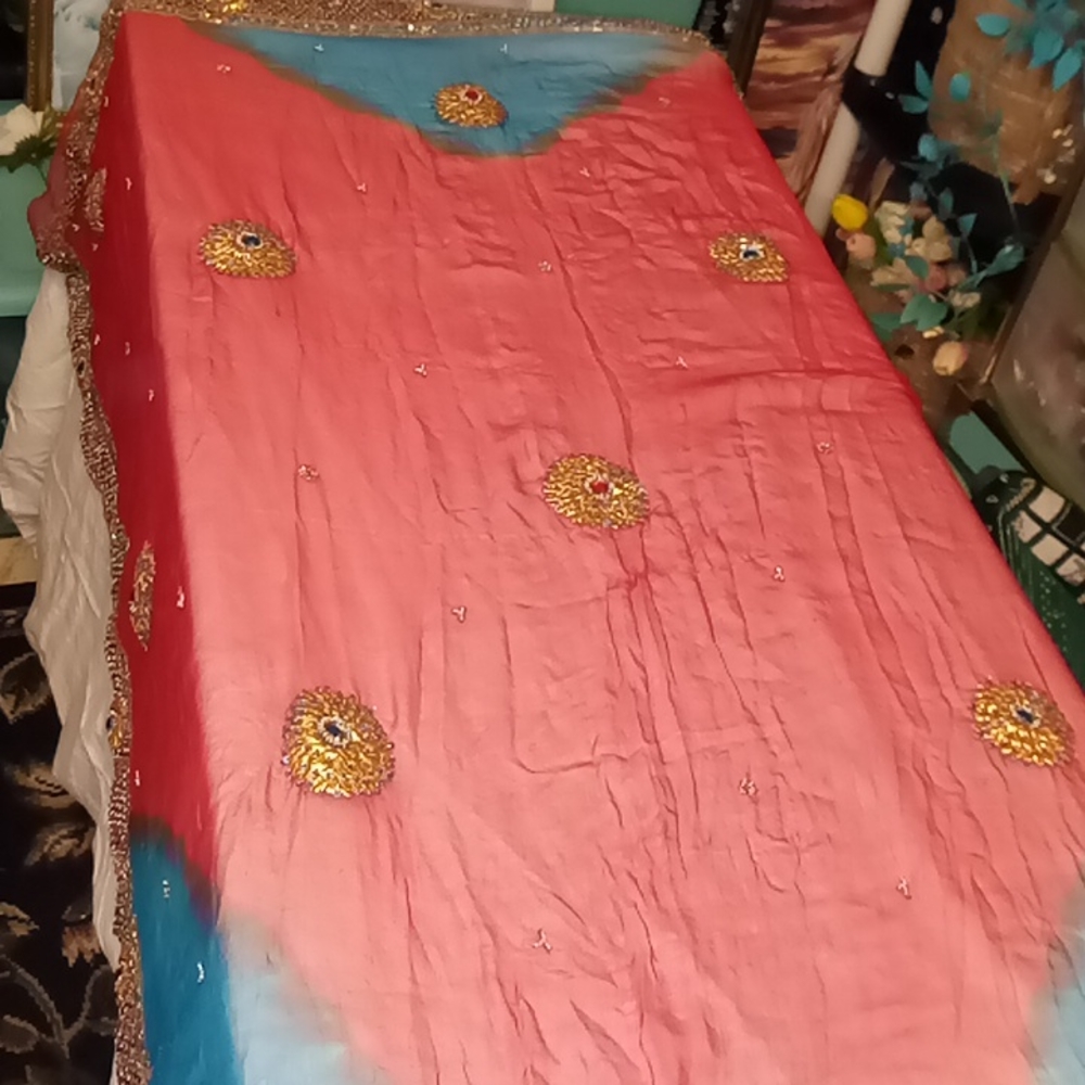 Beautiful vintage Indian multi colored embroidered shawl